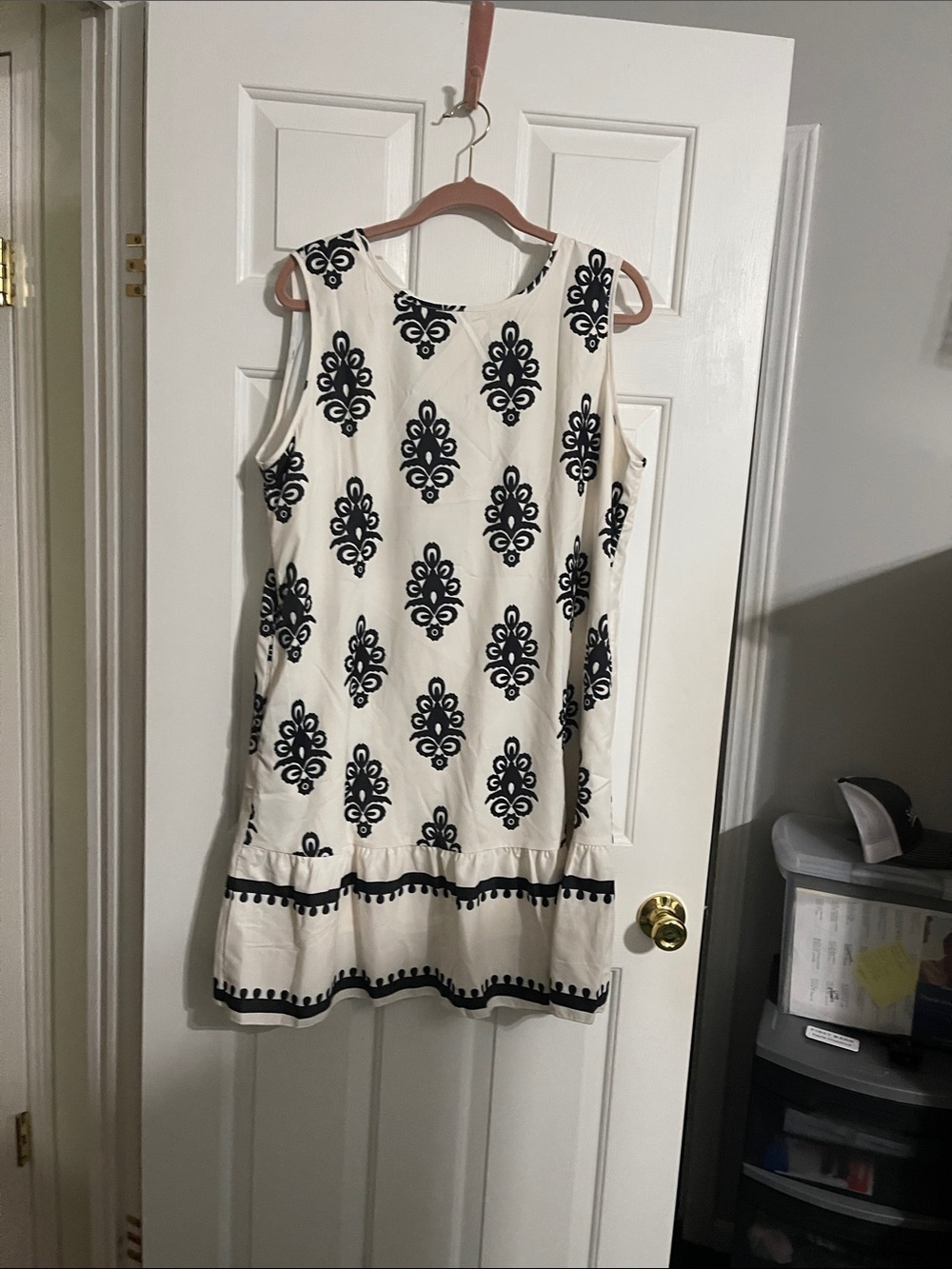 Sleeveless Cream Dress with Black Embroidered Motif